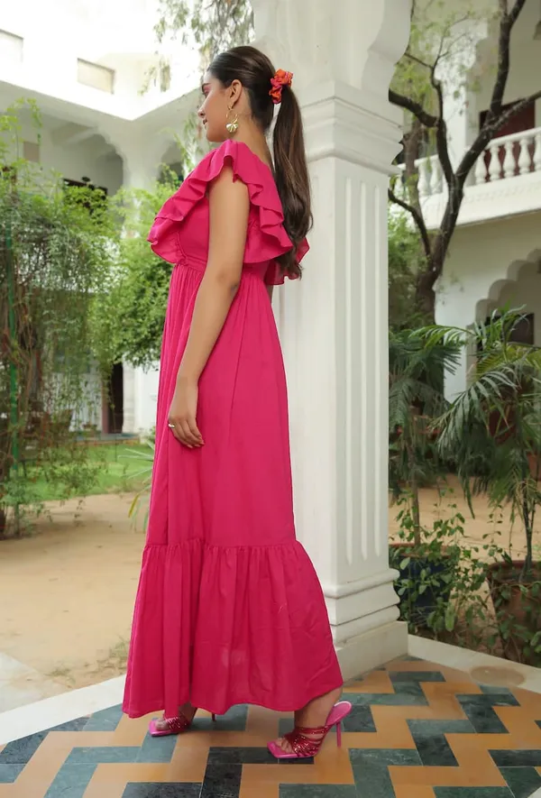 ZestLeaf_Women's_Pink_Solid_A-Line_Dress_|_Square_Neck_Maxi_with_Flutter_Sleeves