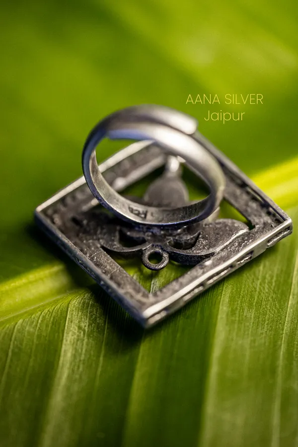 925_Pure_Sterling_Silver_|_Blue_Lotus_Kundan_Jadau_Ring_|_Well_Stamped_&_Hallmarked