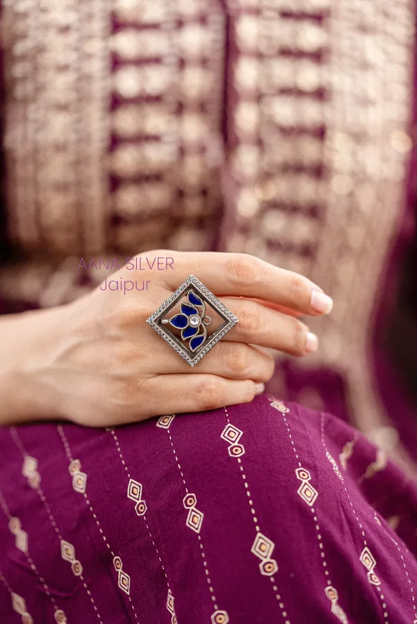 925_Pure_Sterling_Silver_|_Blue_Lotus_Kundan_Jadau_Ring_|_Well_Stamped_&_Hallmarked
