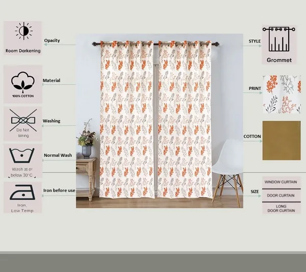Pack_of_2_Cotton_Safety_Orange_Bloom_Bliss_Printed_Collection_Eyelet_Curtainfor_Window_and_Door
