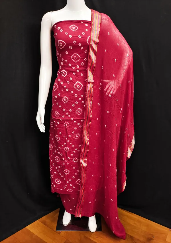 Unstitched_Suit_Dress_Material_|_Sarika_Pure_Cotton_Hand_Bandhej_Bandhani_|_Premium_Unstitched_Suit_Material_For_Her_|_4.50_Meter_Top_&_Bottom_With_2_Meter_Dupatta