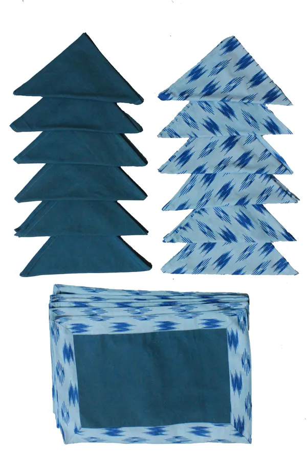 Pack_of_18_Piece_Cotton_Blue_Pochampaaly_Weave_Ikat_Printed_Collection_Place_Mat_With_Napkin_For_Dining_Room_and_Living_Room