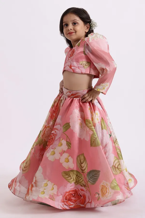 Pink_Flower_Printed_Georgette_Silk_Readymade_Lehenga_Choli_Set
