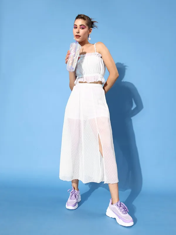 White_Chiffon_Square_Neck_Top_&_Skirt_For_Women_Co-Ords_Set