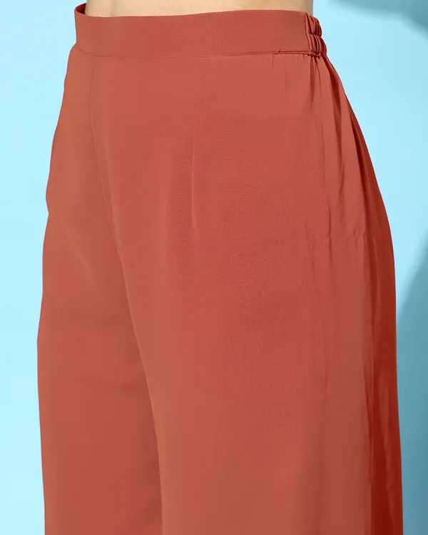Rust_Georgette_Zari_Seqence_Embroidered_Pleated_Kurta_With_Palazzo_Set