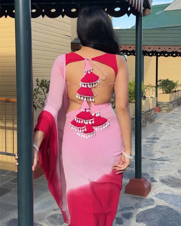 Calm_Pink_And_Pink_Colour_1-Minute_Ready_To_Wear_Georgette_Saree_With_Blouse_Piece