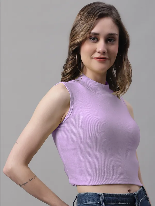 Purple_Cotton_Rib_Turtle_Neck_Crop_Top_For_Women
