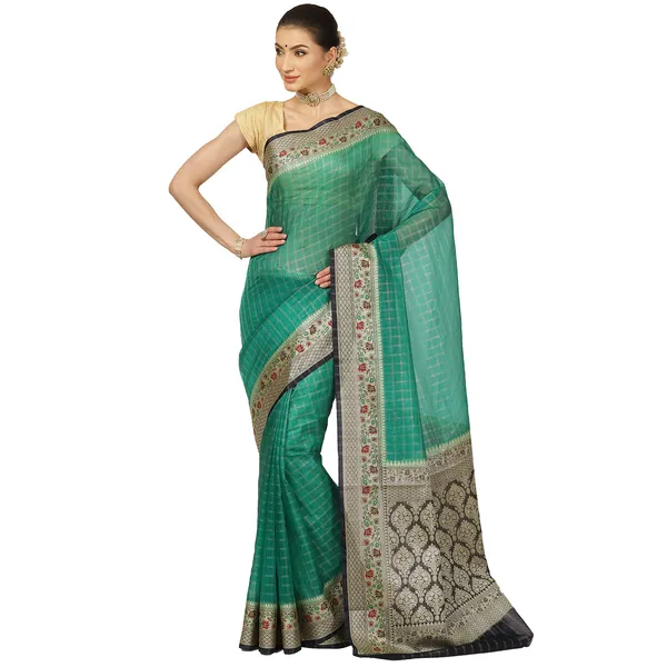 Green_Organza_Banarasi_Sarees_For_Women