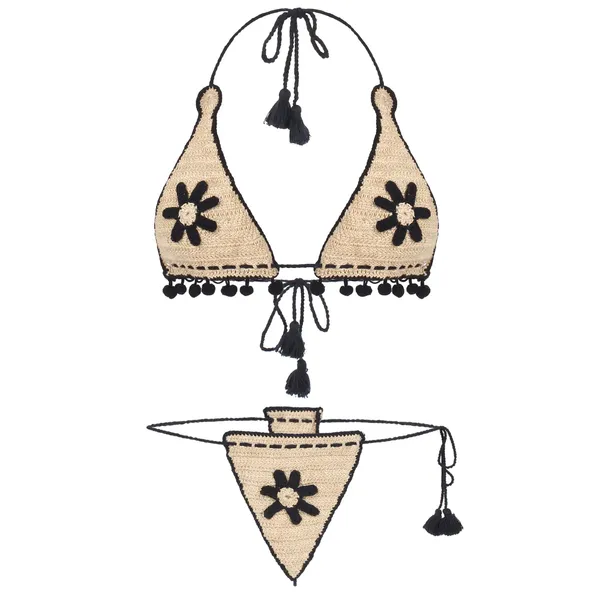 Beige_&_Black_Bikini_Crochet_Lingerie_Set_For_Women