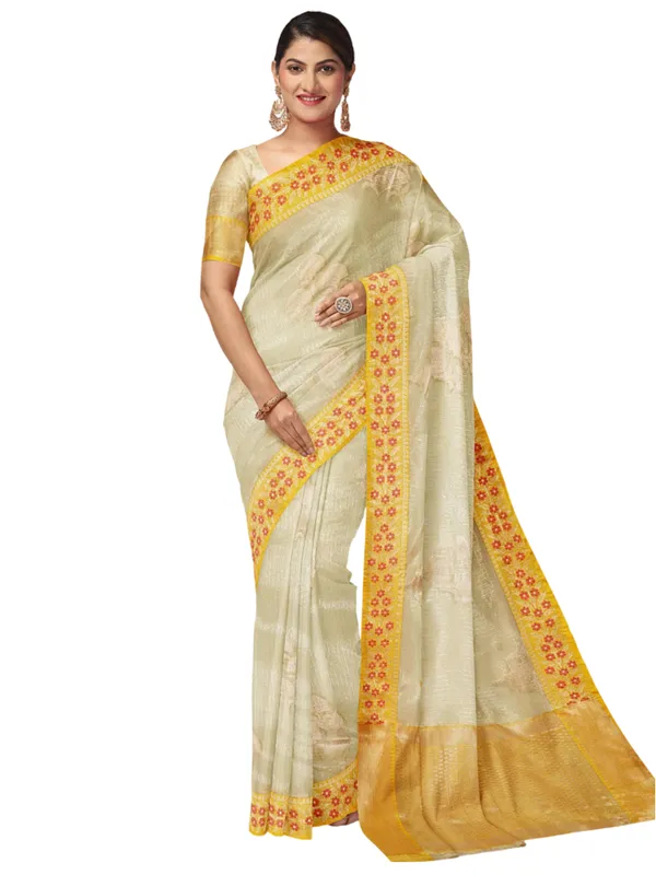 Off_White_Cotton_Blend_Banarasi_Sarees_For_Women