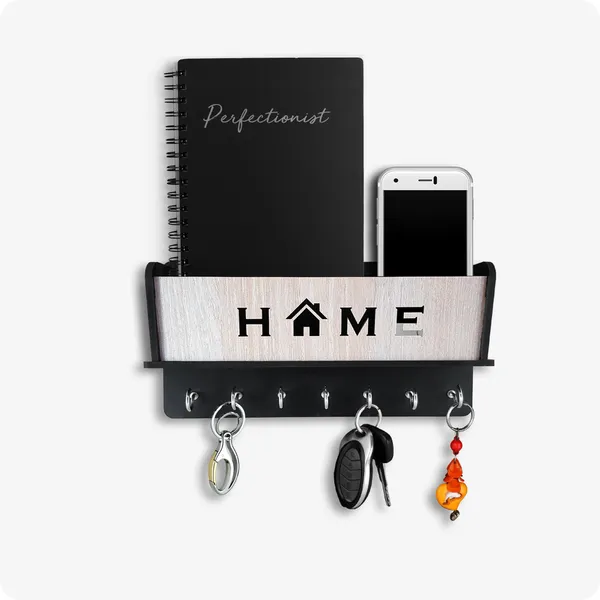 Black_Natural_Wood_7_Hook_Home_Mobile_Key_Holder_With_Storage_Box