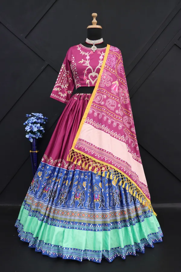 Purple_Lehenga_Choli_With_Mirror_Work_And_Attached_Purple_Dupatta