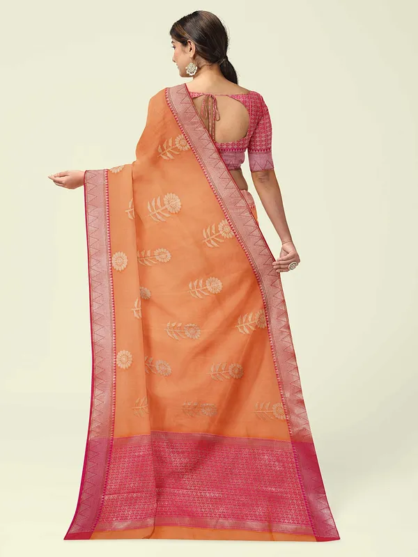 Orange_Cotton_Blend_Banarasi_Sarees_For_Women