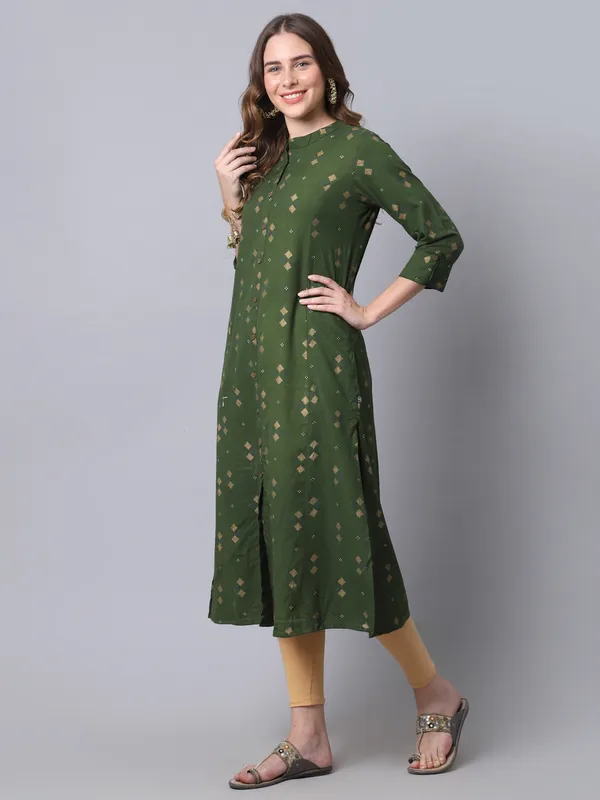 Mehendi_Green_Cotton_Printed_A-line_Kurta