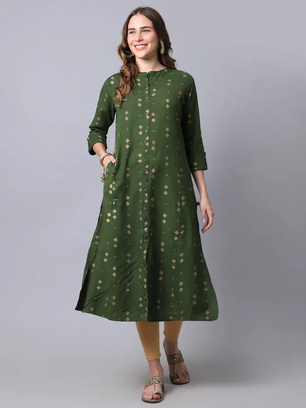 Mehendi_Green_Cotton_Printed_A-line_Kurta