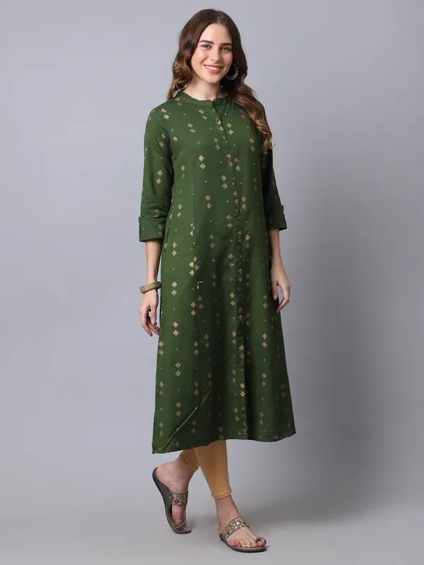 Mehendi_Green_Cotton_Printed_A-line_Kurta