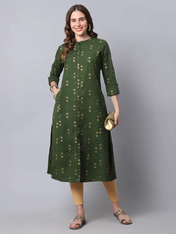 Mehendi_Green_Cotton_Printed_A-line_Kurta
