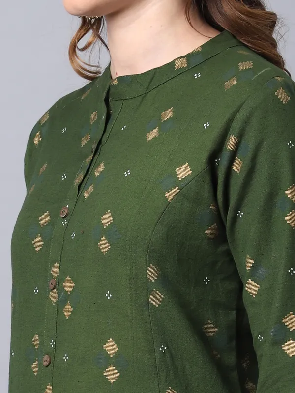 Mehendi_Green_Cotton_Printed_A-line_Kurta