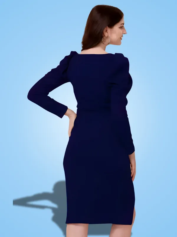 Blue_Polyester_Party_Wear_Sweet-Heart_Neck_With_Puff_Sleeve_Bodycon_Dress_For_Women