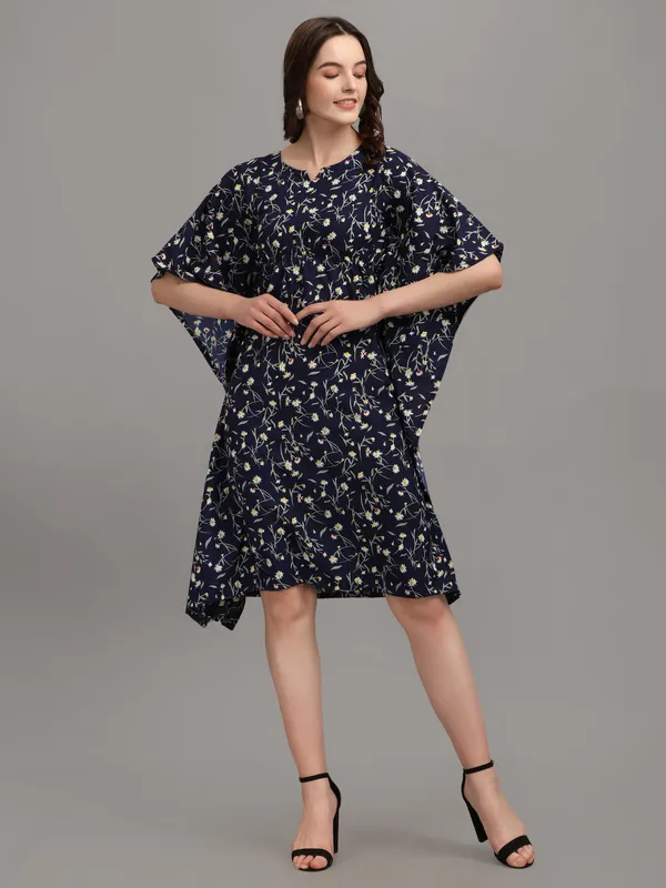 Navy_Blue_&_White_Floral_Print_Kaftan_Dress