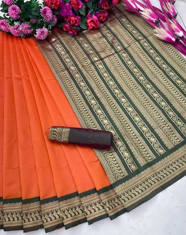 Orange_Woven_Kanjivaram_100%_Pure_Silk_Saree_with_Free_Saree_Cover