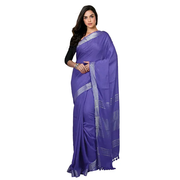 Slate_Blue_Bhagalpuri_women's_Handloom_Linen_Cotton_Ethnic_Wear_Saree_With_Running_Unstitched_Blouse_Piece