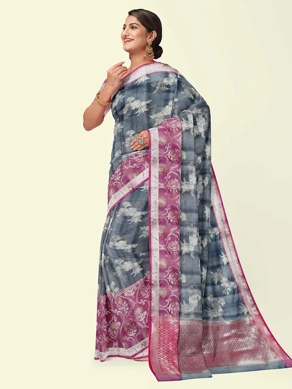 Grey_Matka_Silk/Silk_Blend_Banarasi_Sarees_For_Women