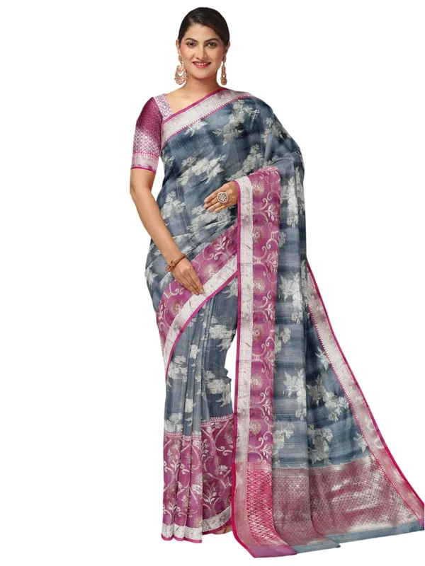 Grey_Matka_Silk/Silk_Blend_Banarasi_Sarees_For_Women