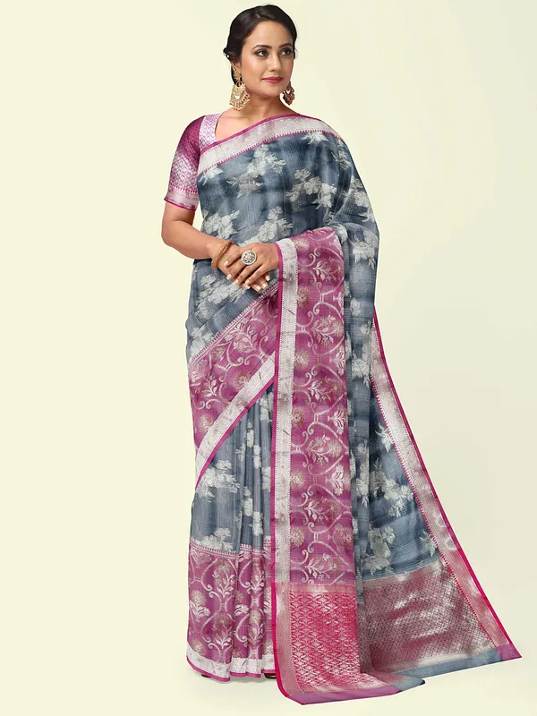 Grey_Matka_Silk/Silk_Blend_Banarasi_Sarees_For_Women