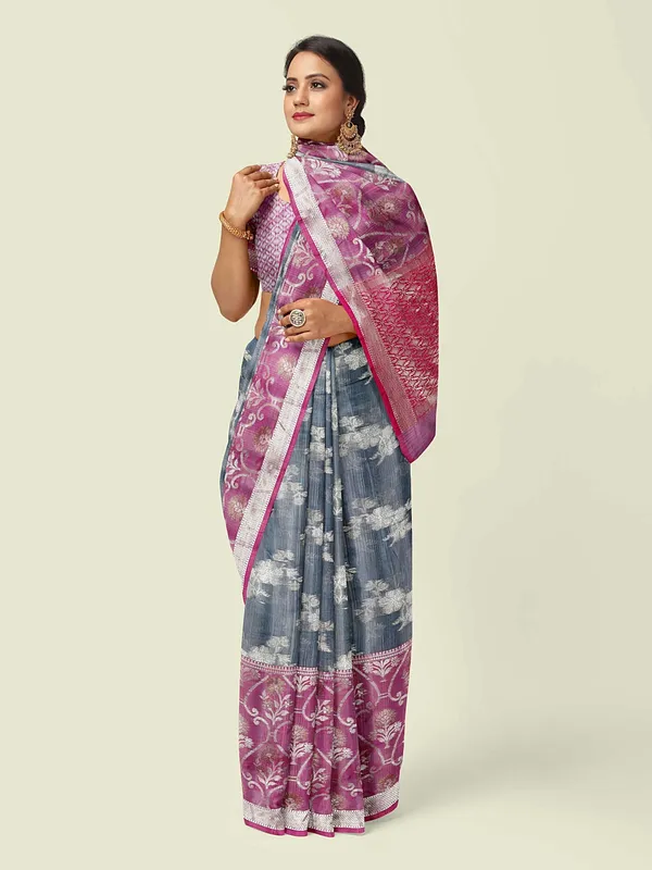 Grey_Matka_Silk/Silk_Blend_Banarasi_Sarees_For_Women