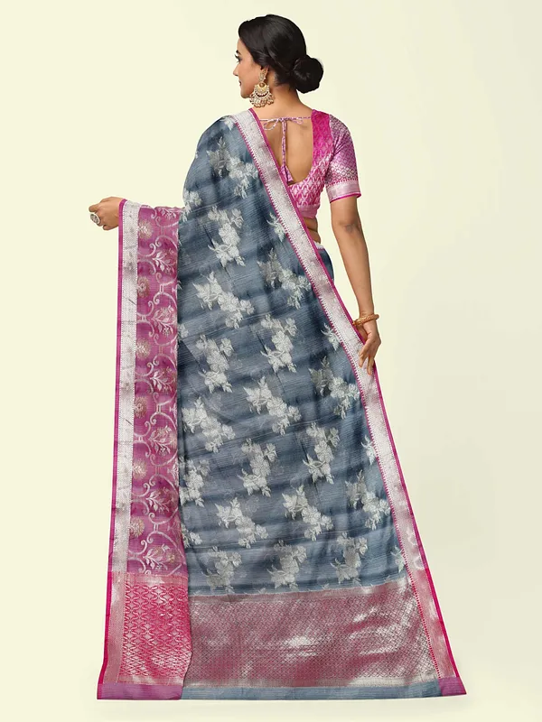 Grey_Matka_Silk/Silk_Blend_Banarasi_Sarees_For_Women
