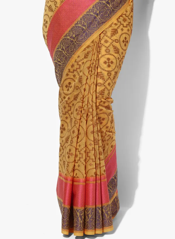 Mustard_Silk_Blend_Banarasi_Sarees_For_Women