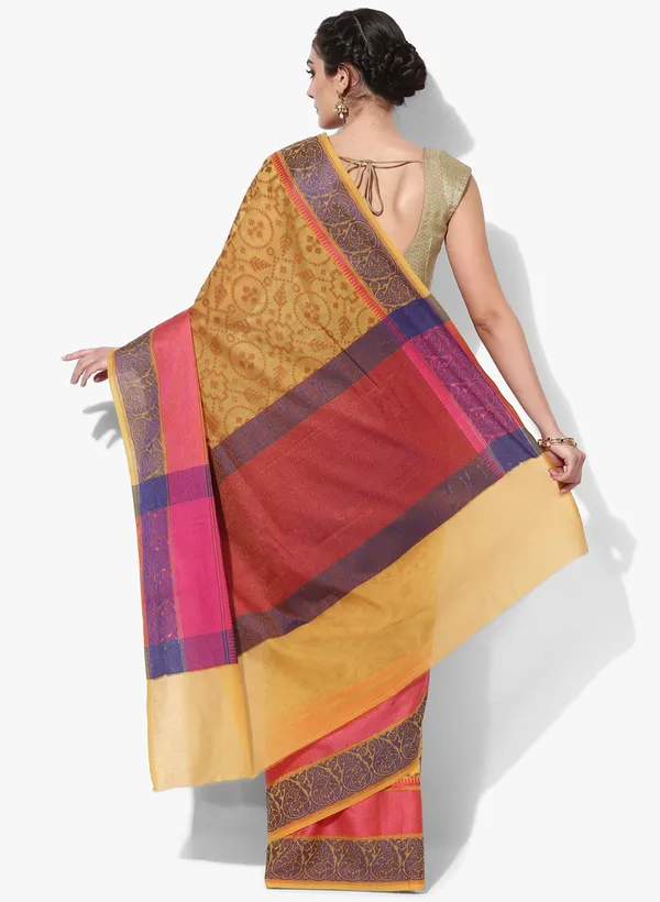 Mustard_Silk_Blend_Banarasi_Sarees_For_Women