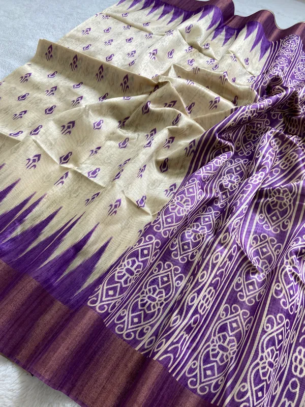 Manjusha_Purple_–_Treasured_Navratri_Special_|_Soft_Tussar_Silk_Saree_with_Print,_Border_&_Contrast_Print_Blouse_with_Tassels