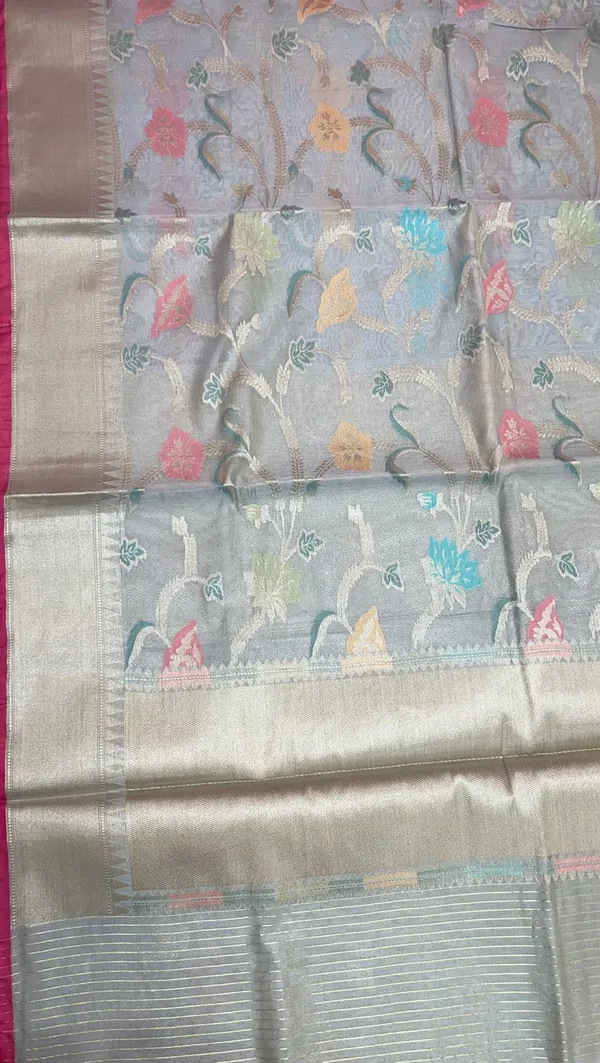 Grey_Masrise_Cotton/Cotton_Banarasi_Sarees_For_Women