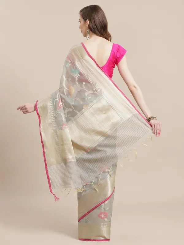 Grey_Masrise_Cotton/Cotton_Banarasi_Sarees_For_Women