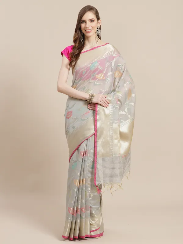 Grey_Masrise_Cotton/Cotton_Banarasi_Sarees_For_Women