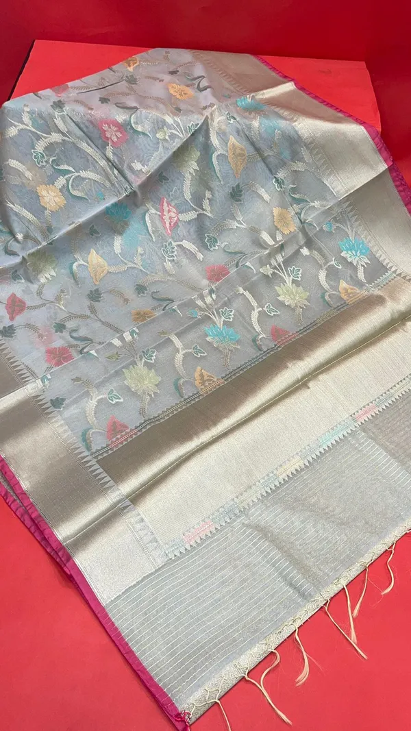 Grey_Masrise_Cotton/Cotton_Banarasi_Sarees_For_Women