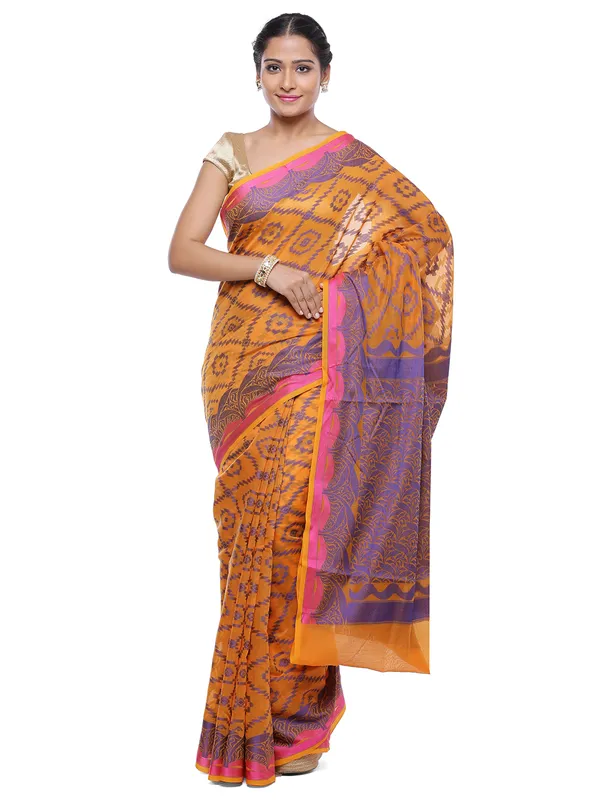 Yellow_Cotton_Blend_Banarasi_Sarees_For_Women