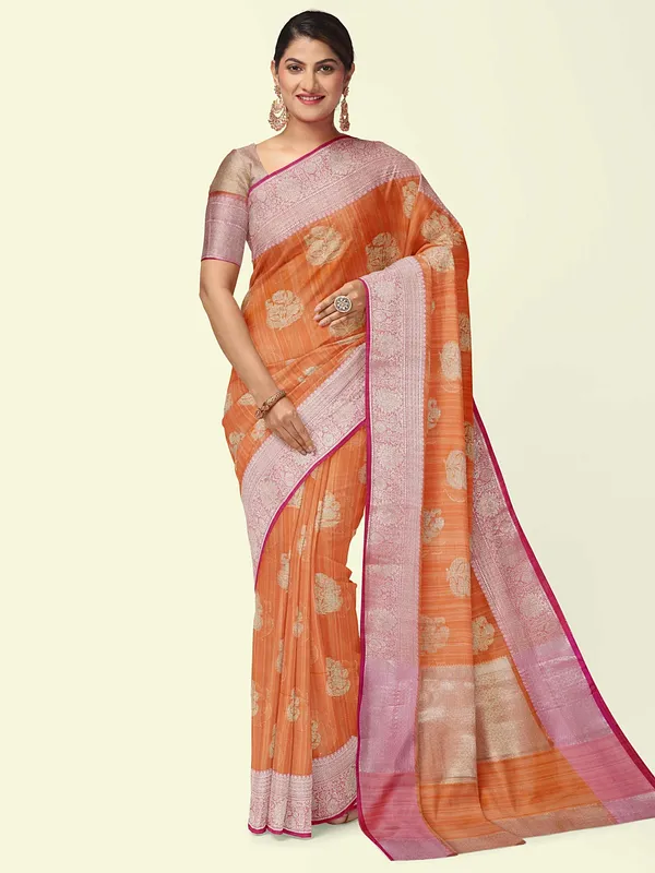 Peach_Matka_Silk/Silk_Blend_Banarasi_Sarees_For_Women