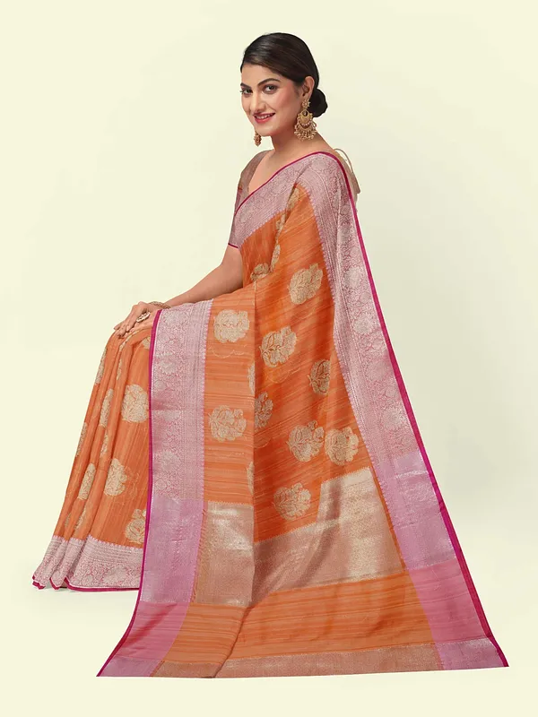 Peach_Matka_Silk/Silk_Blend_Banarasi_Sarees_For_Women