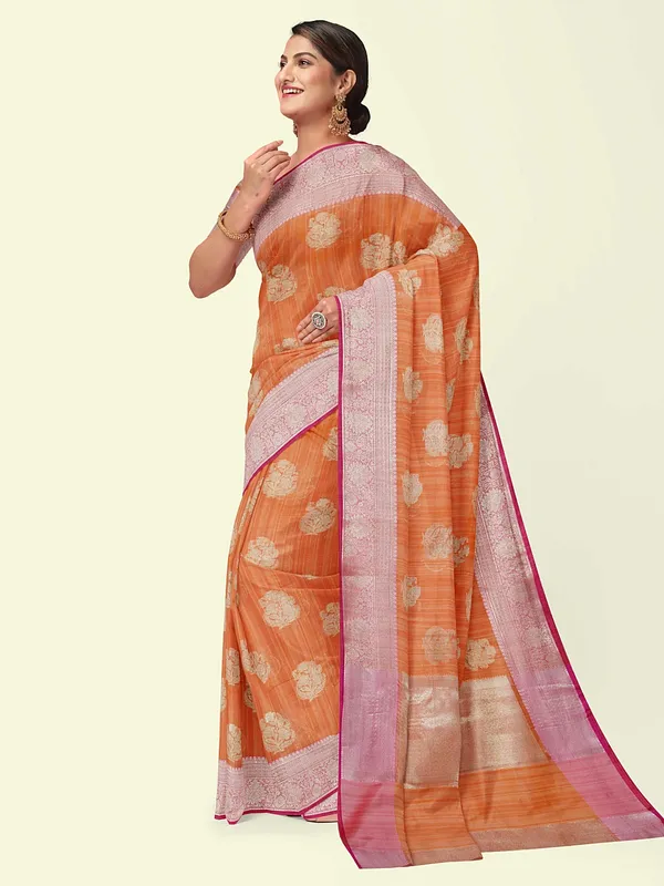 Peach_Matka_Silk/Silk_Blend_Banarasi_Sarees_For_Women