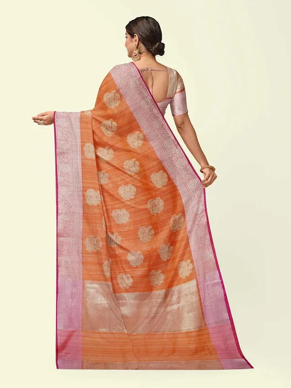 Peach_Matka_Silk/Silk_Blend_Banarasi_Sarees_For_Women