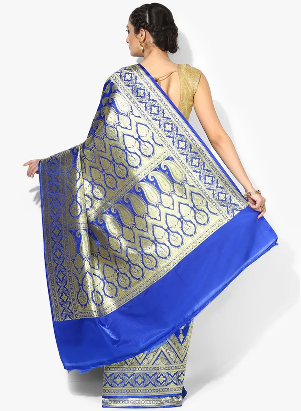 Blue_Silk_Blend_Banarasi_Sarees_For_Women