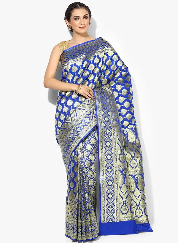 Blue_Silk_Blend_Banarasi_Sarees_For_Women