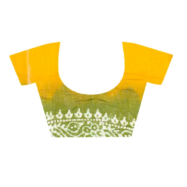 Yellow_And_Green_Linen_Batik_Print_Soft_Saree_With_Blouse_Pcs