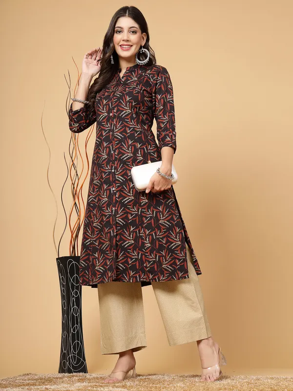 Black_Cotton_Regular_Printed_Kurta