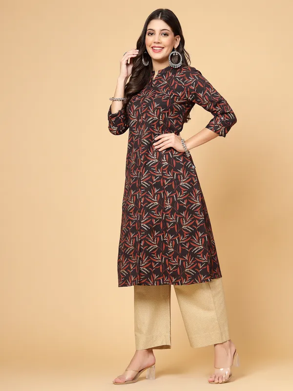 Black_Cotton_Regular_Printed_Kurta