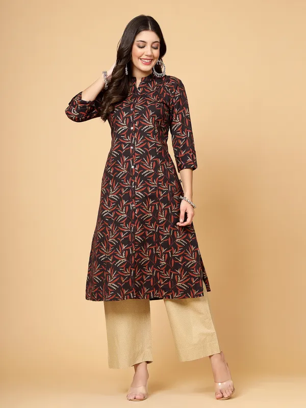 Black_Cotton_Regular_Printed_Kurta