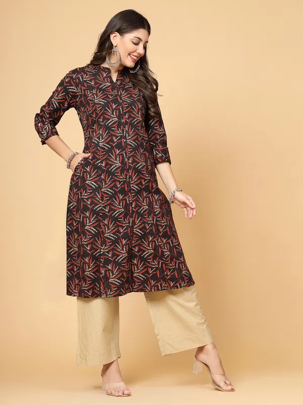 Black_Cotton_Regular_Printed_Kurta